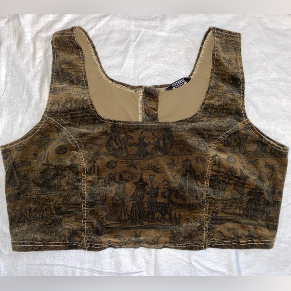 Disturbia Diabolical Cord Woodcut Print Zip Corset Top - Picture 3 of 8